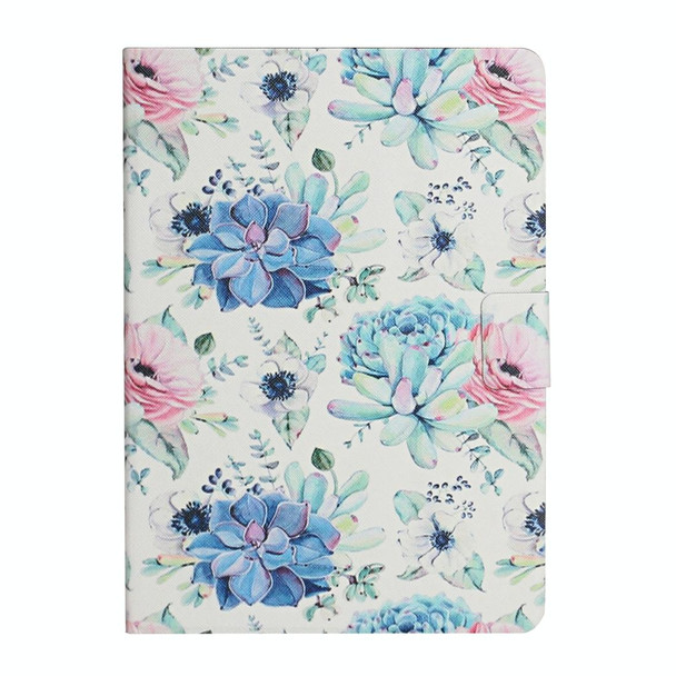 For Lenovo Tab M10  Flower Pattern Horizontal Flip Leatherette Case with Card Slots & Holder(Blue Flower On White)