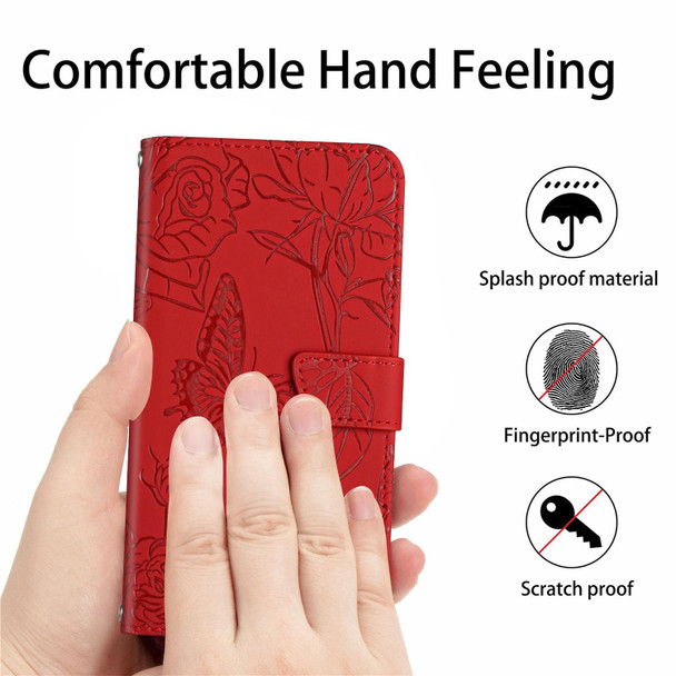 For OPPO A58 4G HT03 Skin Feel Butterfly Embossed Flip Leatherette Phone Case(Red)