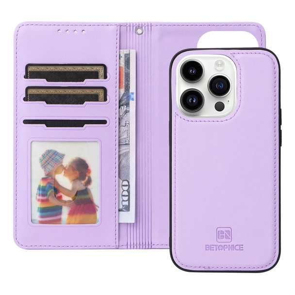For iPhone 14 Pro BETOPNICE BN-005 2 in 1 Detachable Imitate Genuine Leatherette Phone Case(Light Purple)