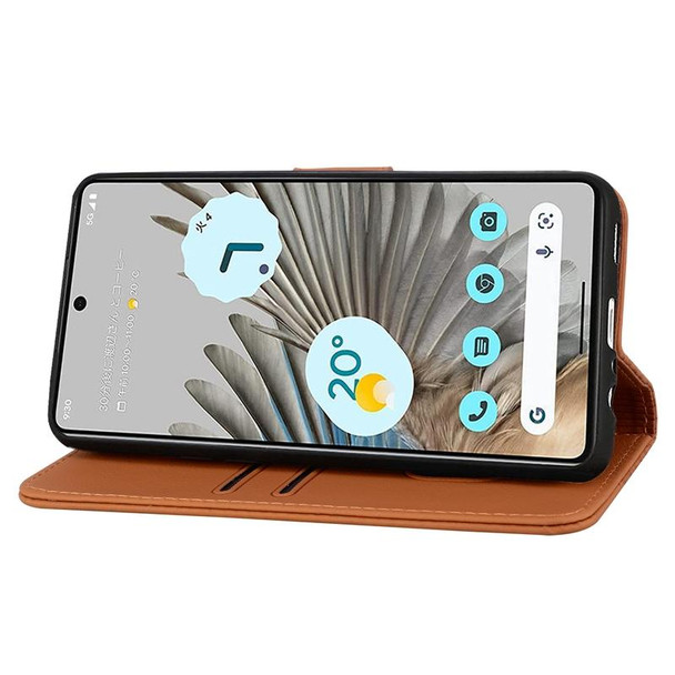 For Google Pixel 7a Business Diamond Buckle Leatherette Phone Case with Lanyard(Brown)