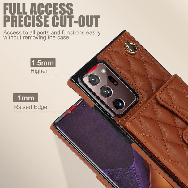 For Samsung Galaxy Note20 Ultra Crossbody Rhombic Horizontal Wallet Leatherette Phone Case(Brown)