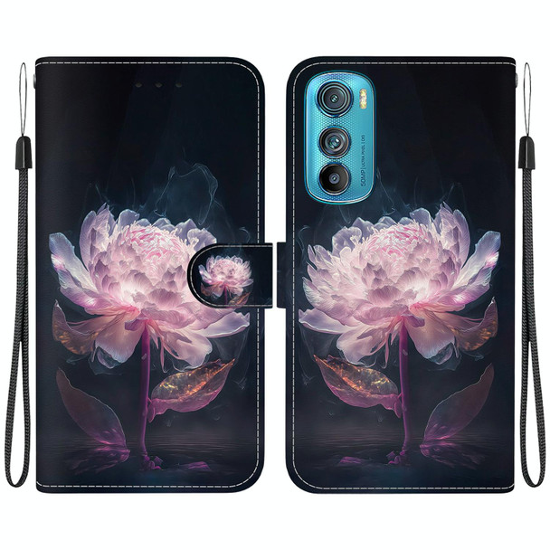 For Motorola Edge 30 Crystal Texture Colored Drawing Leatherette Phone Case(Purple Peony)