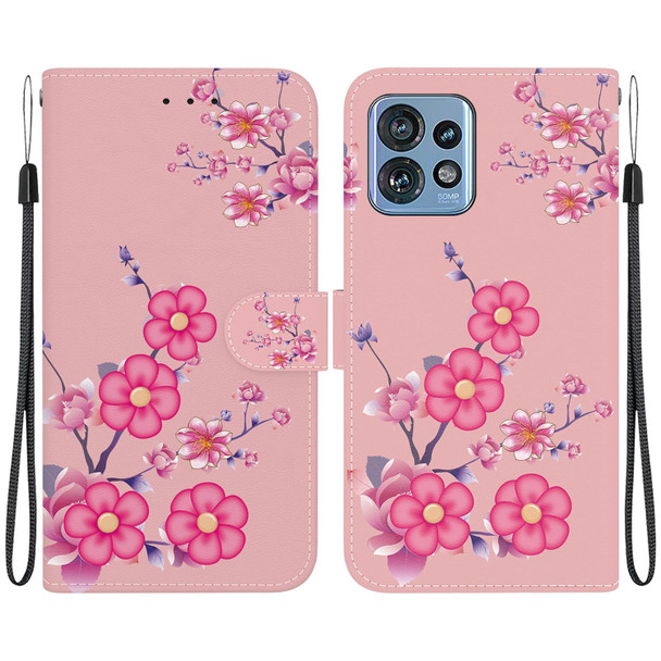 For Motorola Edge 40 Pro Crystal Texture Colored Drawing Leatherette Phone Case(Cherry Blossoms)