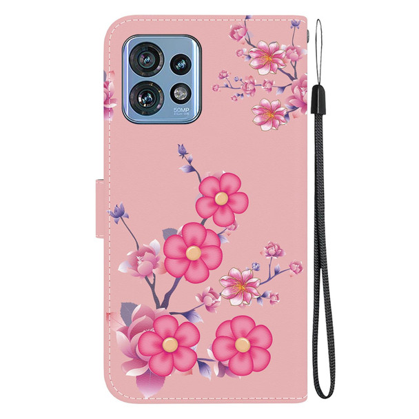 For Motorola Edge 40 Pro Crystal Texture Colored Drawing Leatherette Phone Case(Cherry Blossoms)