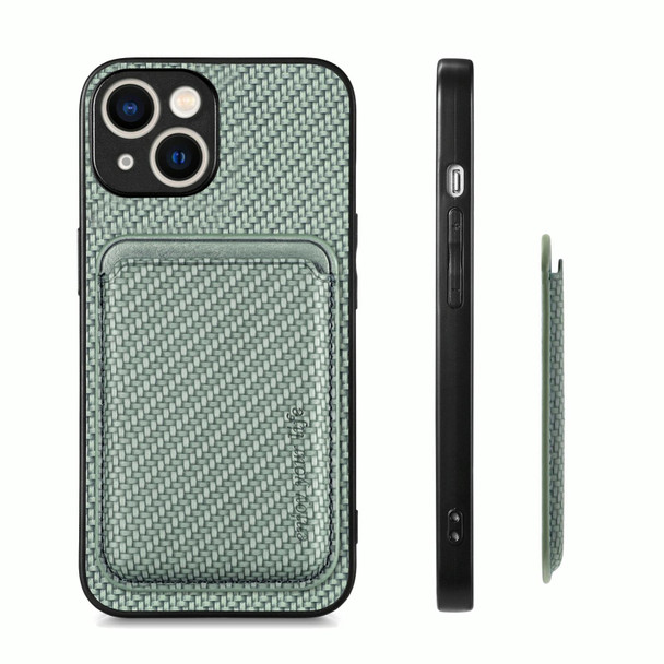 For iPhone 15 Carbon Fiber Leatherette Card Magsafe Phone Case(Green)