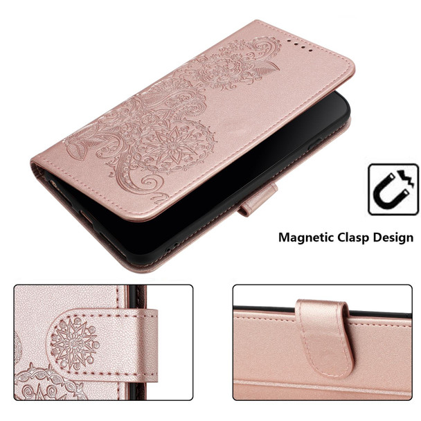 For Samsung Galaxy S21 Datura Flower Embossed Flip Leatherette Phone Case(Rose Gold)