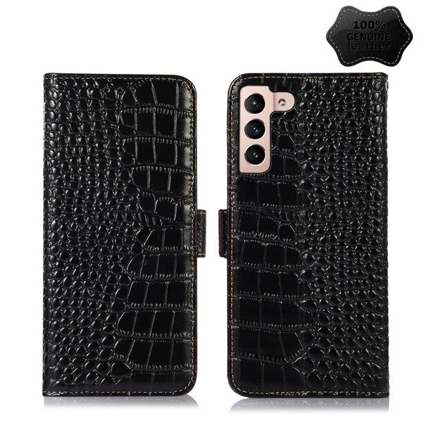 For Samsung Galaxy S22+ 5G Crocodile Top Layer Cowhide Leatherette Phone Case(Black)