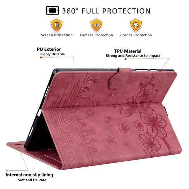 For iPad Pro 11 2022 / Air 10.9 2022 Cartoon Sakura Cat Embossed Smart Leatherette Tablet Case(Red)