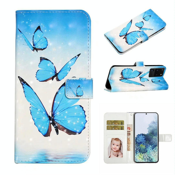 For Samsung Galaxy S20 Ultra Oil Embossed 3D Drawing Leatherette Phone Case(3 Butterflies)