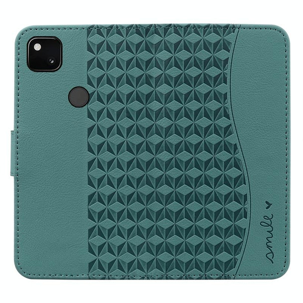 For Google Pixel 4a 4G Business Diamond Buckle Leatherette Phone Case with Lanyard(Green)