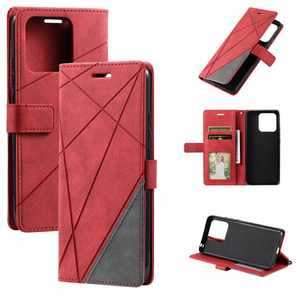 For Redmi 12C Skin Feel Splicing Leatherette Phone Case(Red)