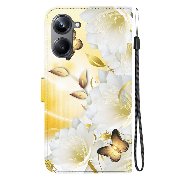 For Realme 10 Pro 5G Crystal Texture Colored Drawing Leatherette Phone Case(Gold Butterfly Epiphyllum)