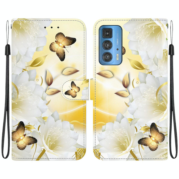 For Motorola Edge 20 Pro Crystal Texture Colored Drawing Leatherette Phone Case(Gold Butterfly Epiphyllum)