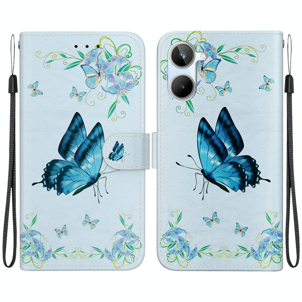 For Realme 10 4G Crystal Texture Colored Drawing Leatherette Phone Case(Blue Pansies)