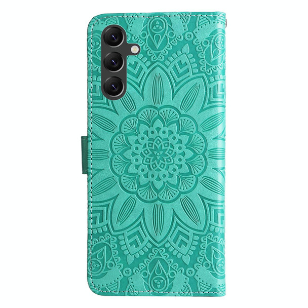 For Samsung Galaxy A15 Embossed Sunflower Leatherette Phone Case(Green)