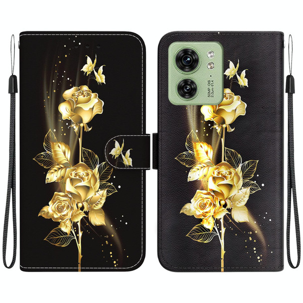 For Motorola Edge 40 Crystal Texture Colored Drawing Leatherette Phone Case(Gold Butterfly Rose)