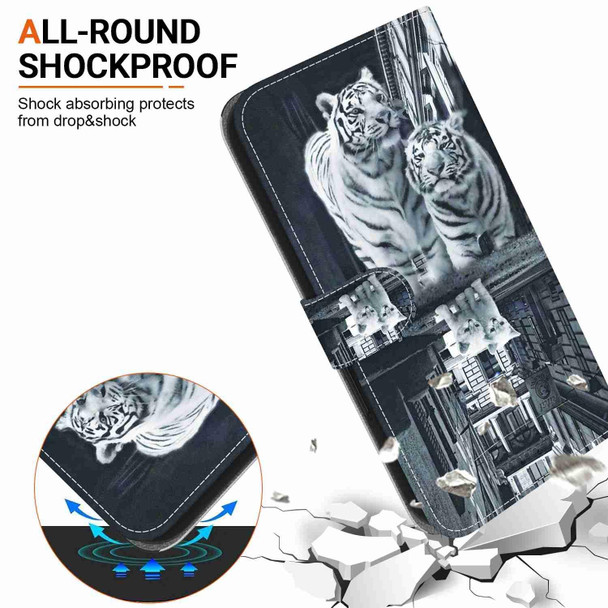 For Xiaomi Redmi 12 Crystal Texture Colored Drawing Leather Phone Case(Cat Tiger Reflection)