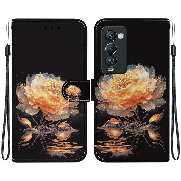 For Tecno Camon 18 Premier Crystal Texture Colored Drawing Leatherette Phone Case(Gold Peony)