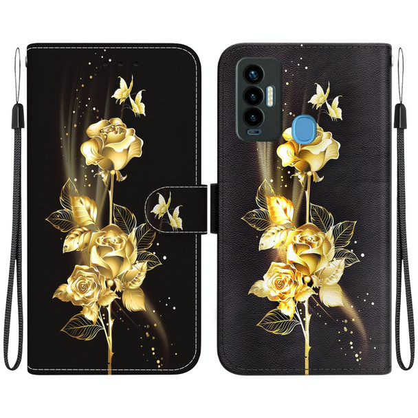 For Tecno Camon 18i Crystal Texture Colored Drawing Leatherette Phone Case(Gold Butterfly Rose)