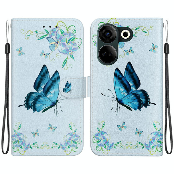For Tecno Camon 20 Pro 4G / 20 Crystal Texture Colored Drawing Leatherette Phone Case(Blue Pansies)