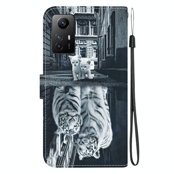 For Xiaomi Redmi Note 12S Crystal Texture Colored Drawing Leather Phone Case(Cat Tiger Reflection)