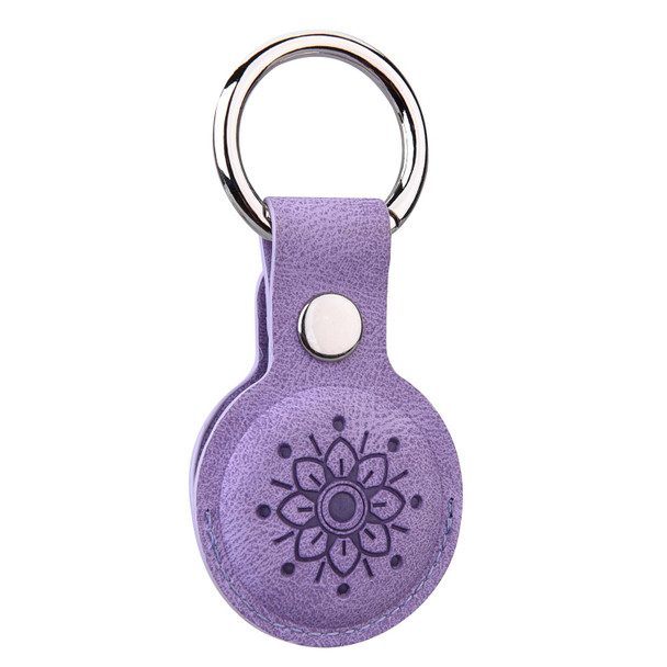 Floral Embossing Leatherette Protective Case with Key Ring for AirTag(Purple)