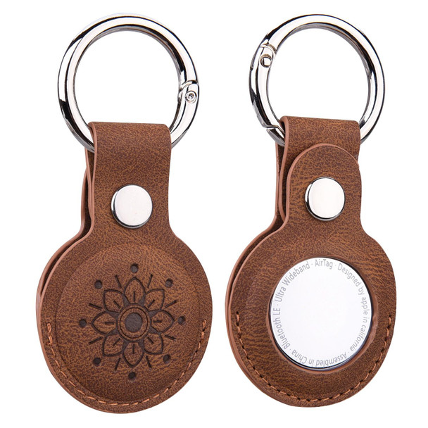 Floral Embossing Leatherette Protective Case with Key Ring for AirTag(Brown)