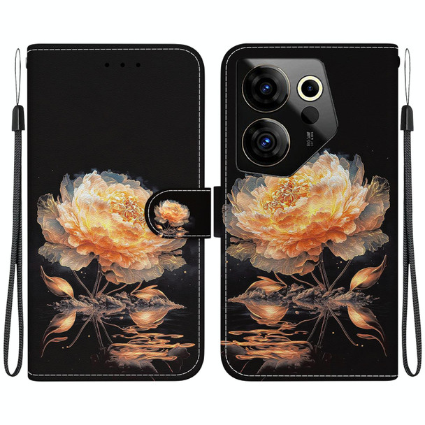 For Tecno Camon 20 Premier 5G Crystal Texture Colored Drawing Leatherette Phone Case(Gold Peony)