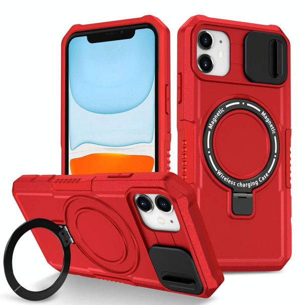 For iPhone 11 Sliding Camshield Magsafe Holder TPU Hybrid PC Phone Case(Red)