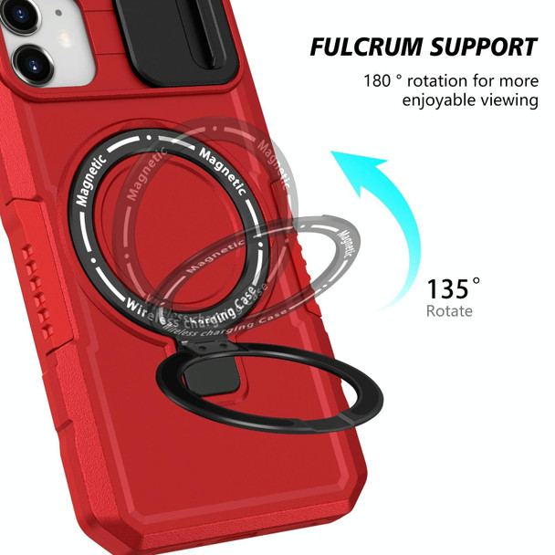 For iPhone 11 Sliding Camshield Magsafe Holder TPU Hybrid PC Phone Case(Red)