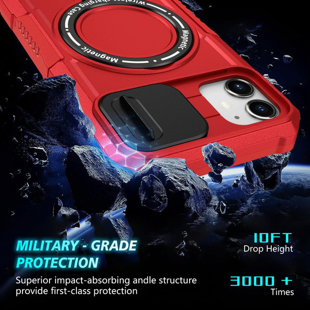 For iPhone 11 Sliding Camshield Magsafe Holder TPU Hybrid PC Phone Case(Red)