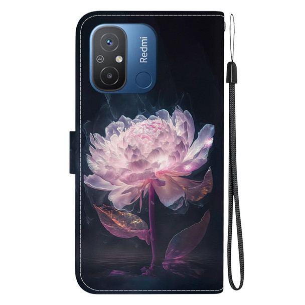 For Xiaomi Redmi 12C / 11A Crystal Texture Colored Drawing Leather Phone Case(Purple Peony)