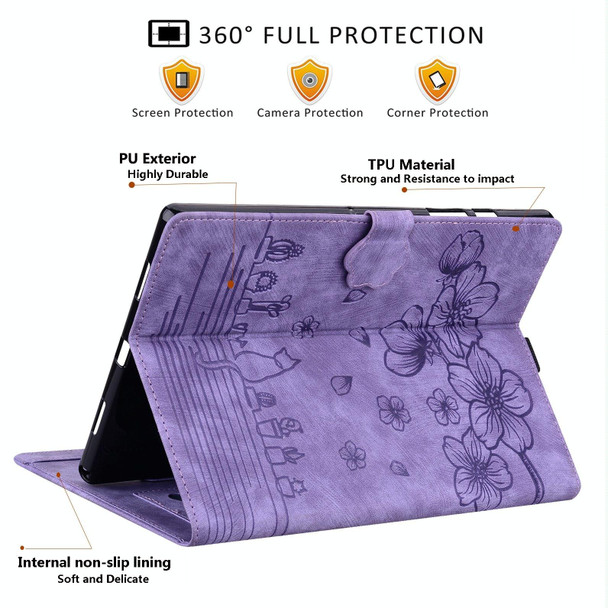 For iPad 10th Gen 10.9 2022 Cartoon Sakura Cat Embossed Smart Leatherette Tablet Case(Purple)