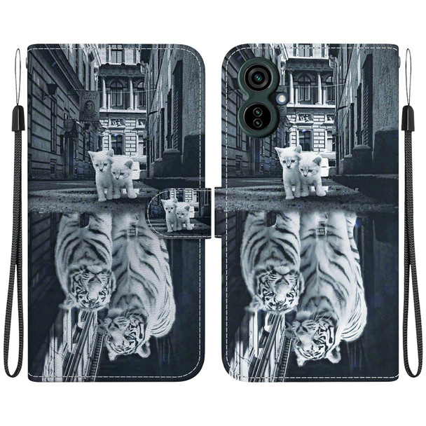 For Tecno Camon 19 Neo Crystal Texture Colored Drawing Leatherette Phone Case(Cat Tiger Reflection)