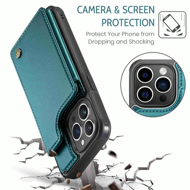 For iPhone 14 Pro Max CaseMe C22 Card Slots Holder RFID Anti-theft Phone Case(Blue Green)