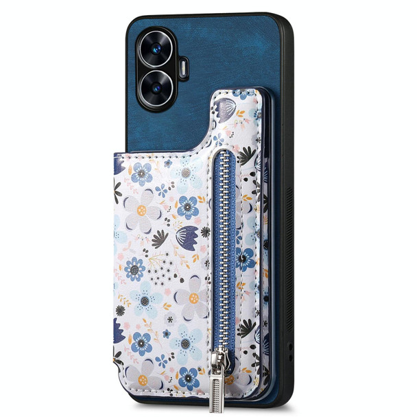 For Realme C55 Retro Painted Zipper Wallet Back Phone Case(Blue)