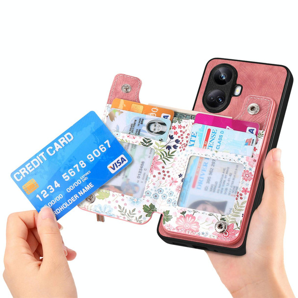 For Realme C35 Retro Painted Zipper Wallet Back Phone Case(Pink)