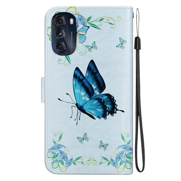 For Motorola Moto G 2022 Crystal Texture Colored Drawing Leatherette Phone Case(Blue Pansies)