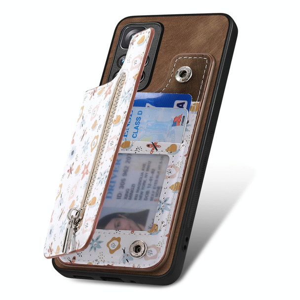 For Redmi 9C Retro Painted Zipper Wallet Back Phone Case(Brown)