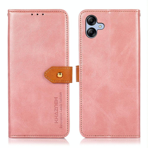 For Samsung Galaxy A05 4G KHAZNEH Dual-color Cowhide Texture Flip Leatherette Phone Case(Rose Gold)