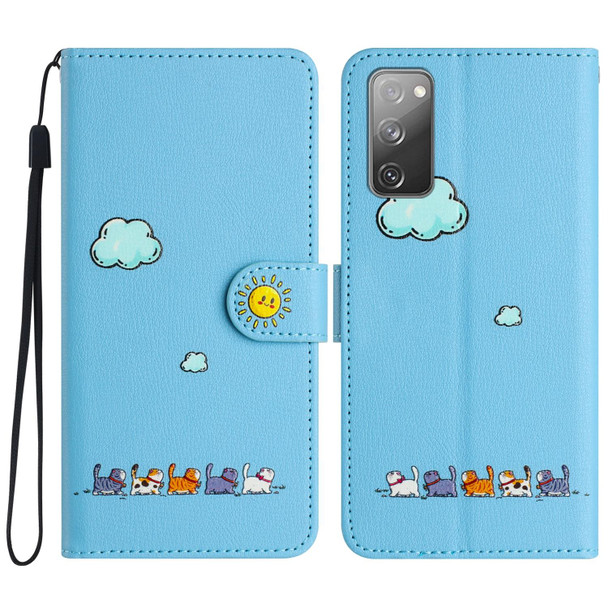 For Samsung Galaxy S20 FE Cartoon Cats Leatherette Phone Case(Blue)