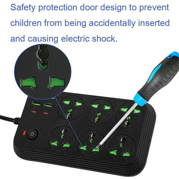 T24 2m 3000W 6 Plugs + PD + 4-USB Ports Multifunctional Flame-Retardant Socket With Switch(US Plug)