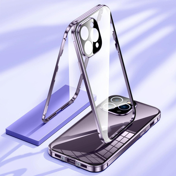 For iPhone 11 Pro Magnetic Double-buckle HD Tempered Glass Phone Case(Purple)