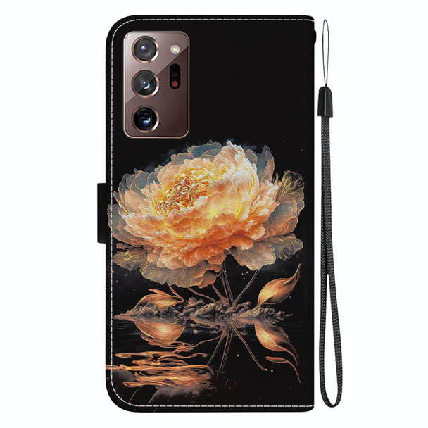 For Samsung Galaxy Note20 Ultra Crystal Texture Colored Drawing Leatherette Phone Case(Gold Peony)