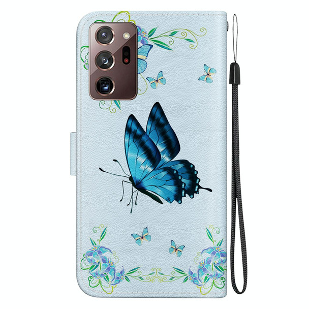 For Samsung Galaxy Note20 Ultra Crystal Texture Colored Drawing Leatherette Phone Case(Blue Pansies)