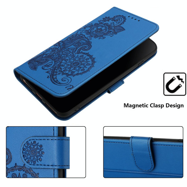 For Samsung Galaxy S22 Datura Flower Embossed Flip Leatherette Phone Case(Blue)