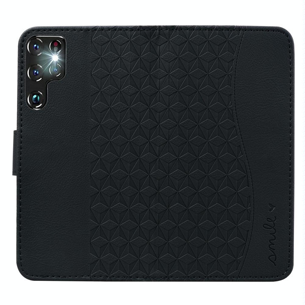 For Samsung Galaxy S22 Ultra 5G Business Diamond Buckle Leatherette Phone Case with Lanyard(Black)