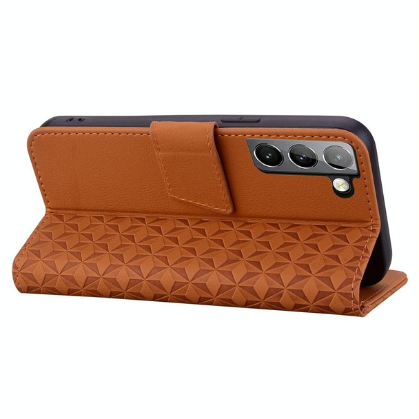 For Samsung Galaxy S21 5G Business Diamond Buckle Leatherette Phone Case with Lanyard(Brown)