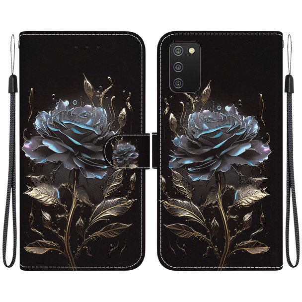 For Samsung Galaxy A02s US Version Crystal Texture Colored Drawing Leatherette Phone Case(Black Rose)