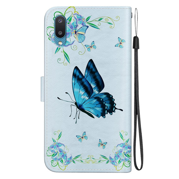 For Samsung Galaxy A02 / M02 Indian Crystal Texture Colored Drawing Leatherette Phone Case(Blue Pansies)